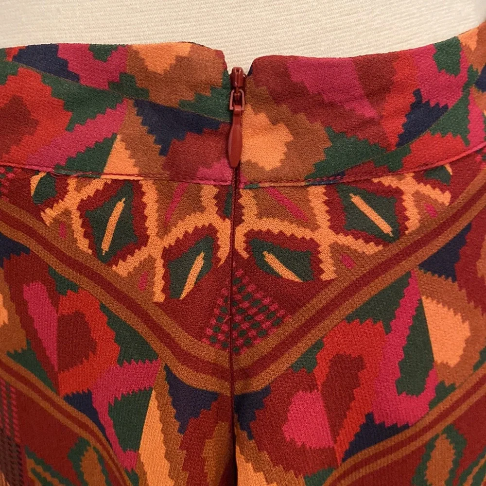 FARM RIO Orange Yellow Pineapple Tribal Print L Boho Brazilian Style Mini Skirt